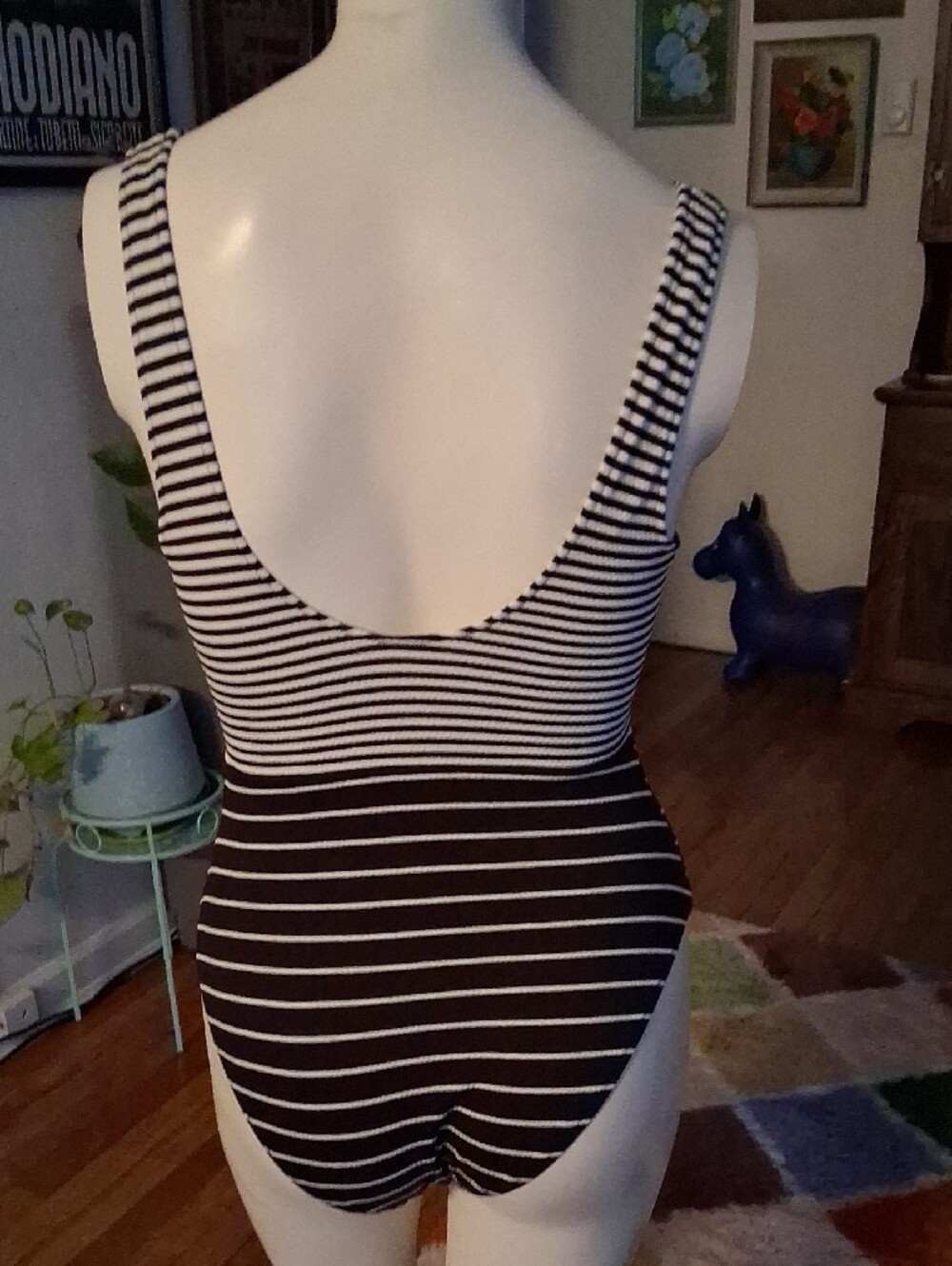 Old Navy Black and White Striped Cutout Ring One-Piece Swimsuit - Picture 3 of 5